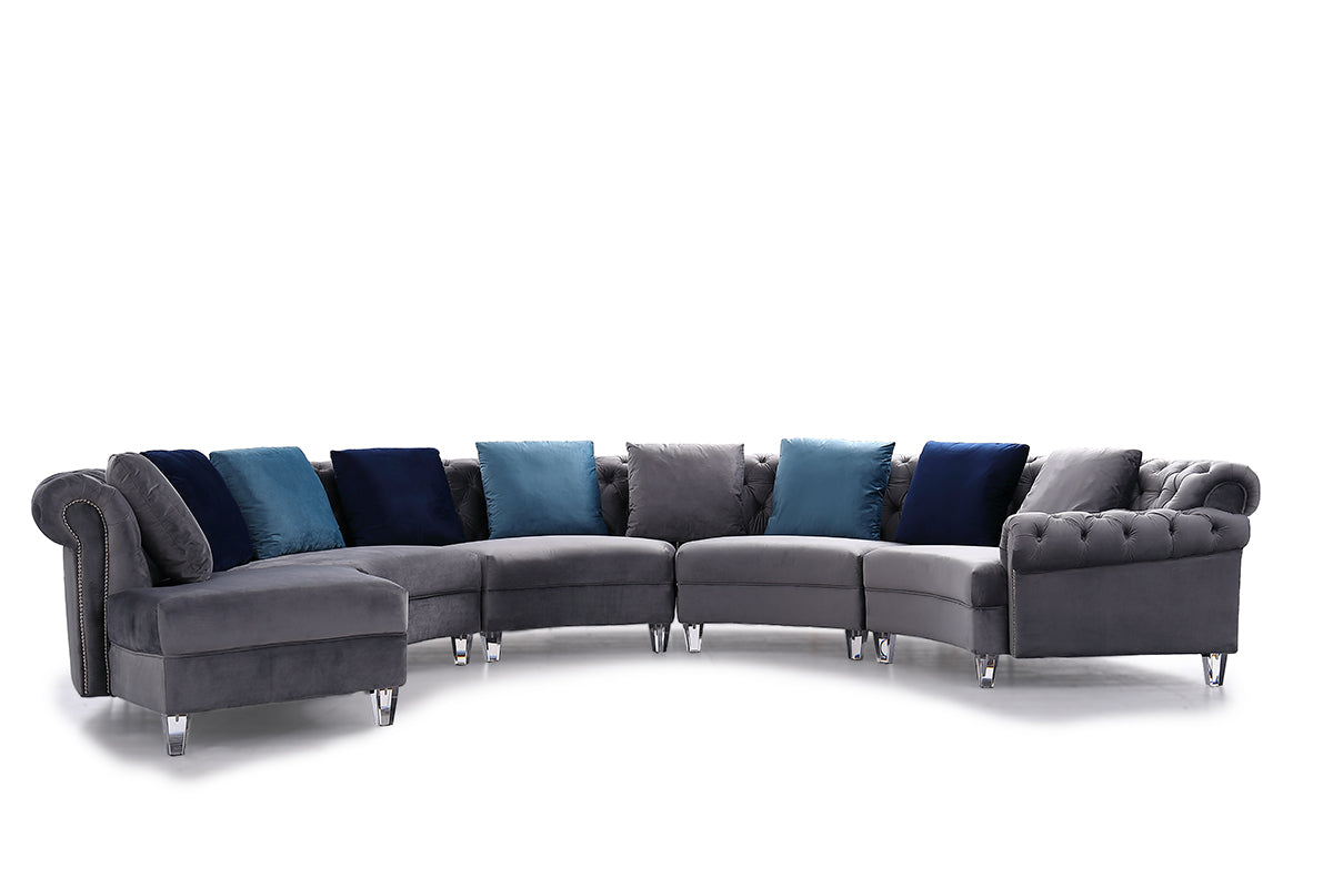 Divani Casa Darla Modern Grey Velvet Curved Sectional Sofa