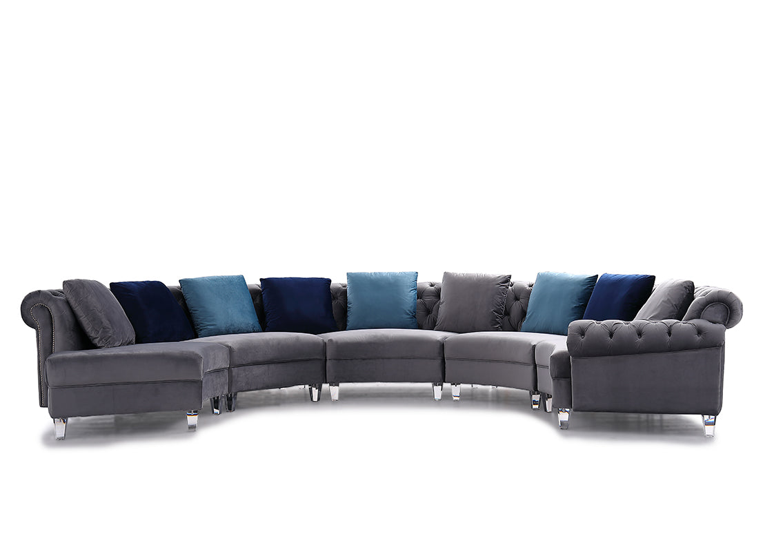 Divani Casa Darla Modern Grey Velvet Curved Sectional Sofa