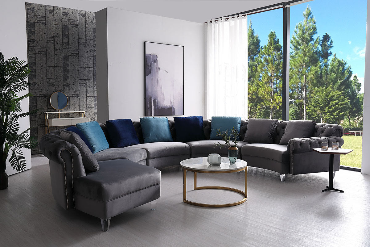 Divani Casa Darla Modern Grey Velvet Curved Sectional Sofa