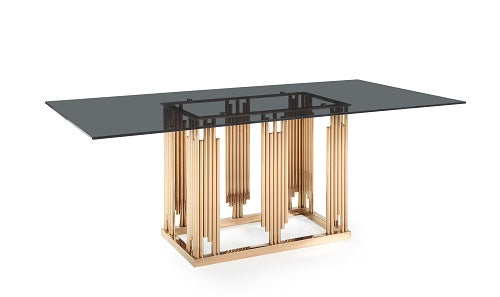 Modrest Token Modern Smoked Grey Glass and Rosegold Dining Table