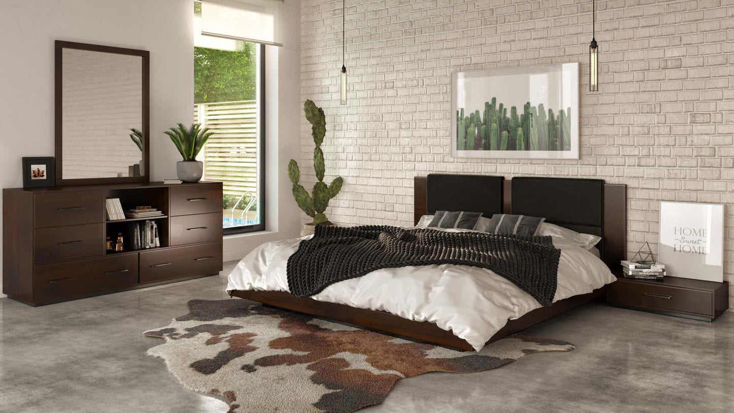 Nova Domus Fantasia Dark Walnut/Dark Grey Bed and Two Nightstands