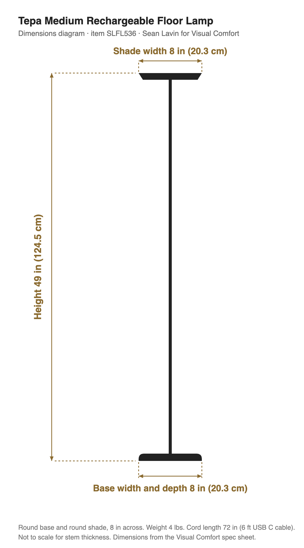 Tepa Medium floor lamp dimensions: 49 inches high, 8 inches wide