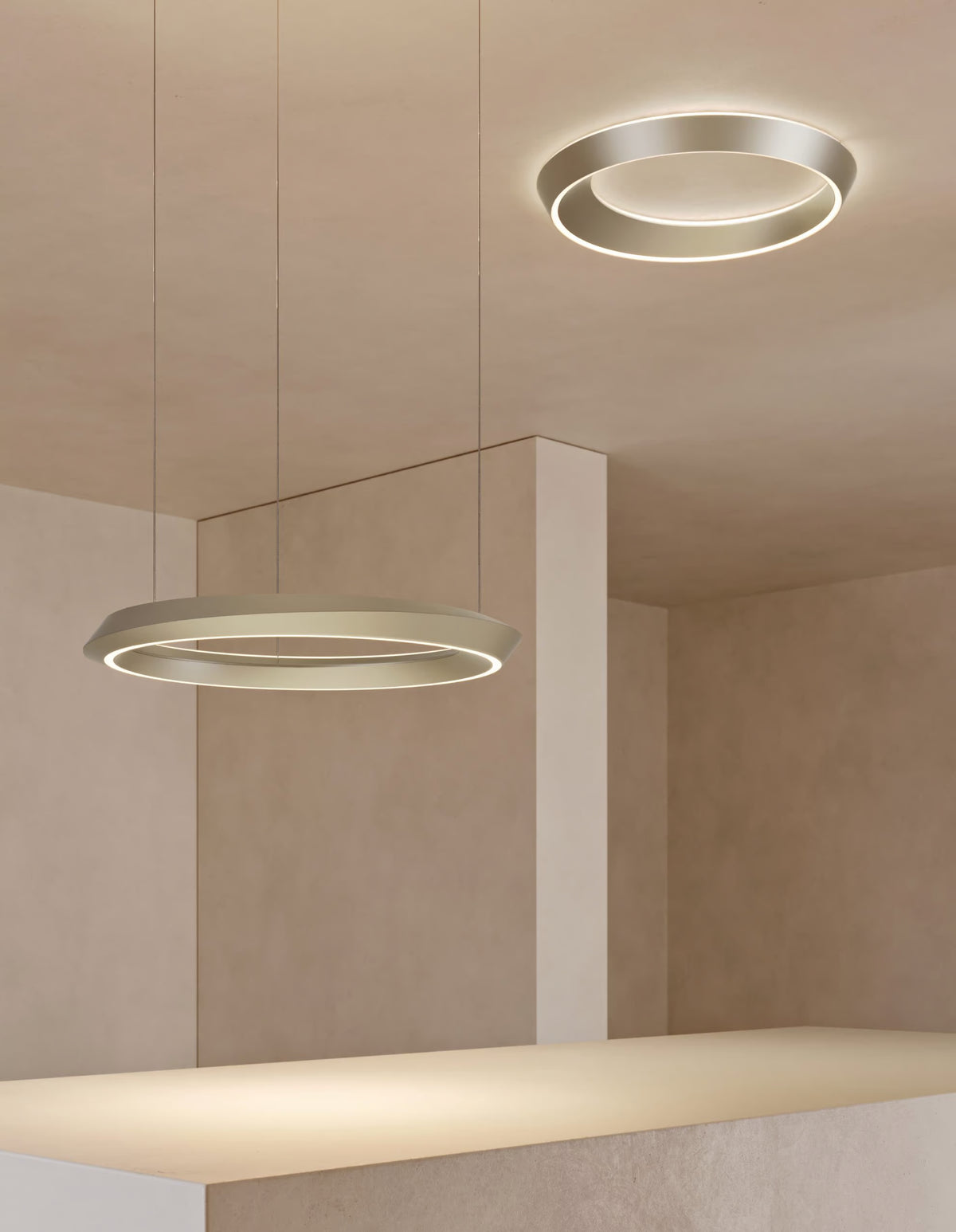 Modern Lodes Tidal matte champagne ceiling light with integrated LED illumination