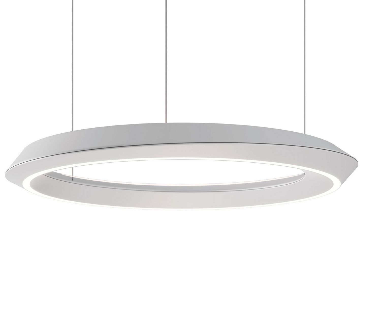 Lodes Tidal LED Chandelier in Matte White with sculptural asymmetrical aluminum ring
