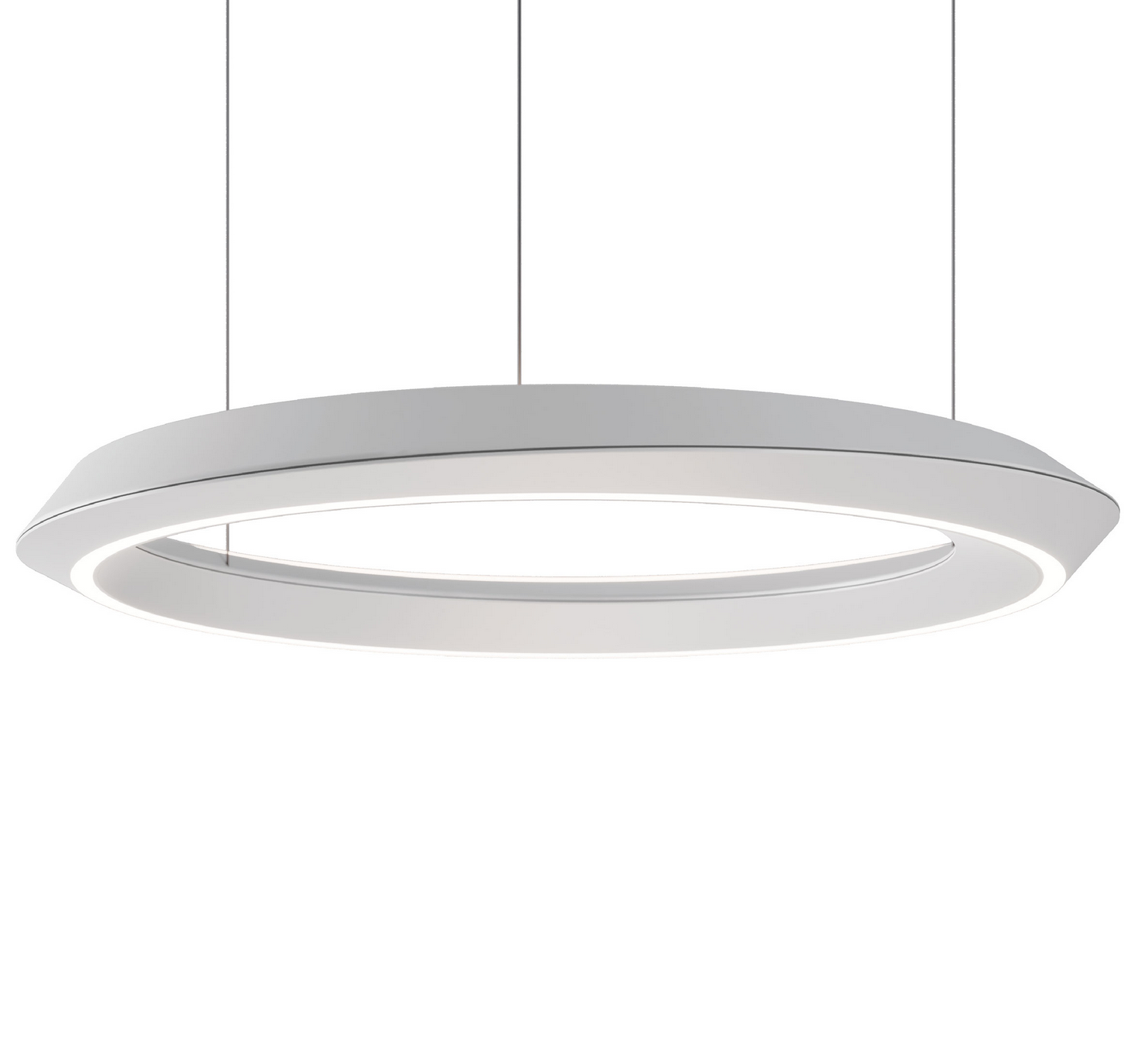 Lodes Tidal LED Chandelier in Matte White with sculptural asymmetrical aluminum ring