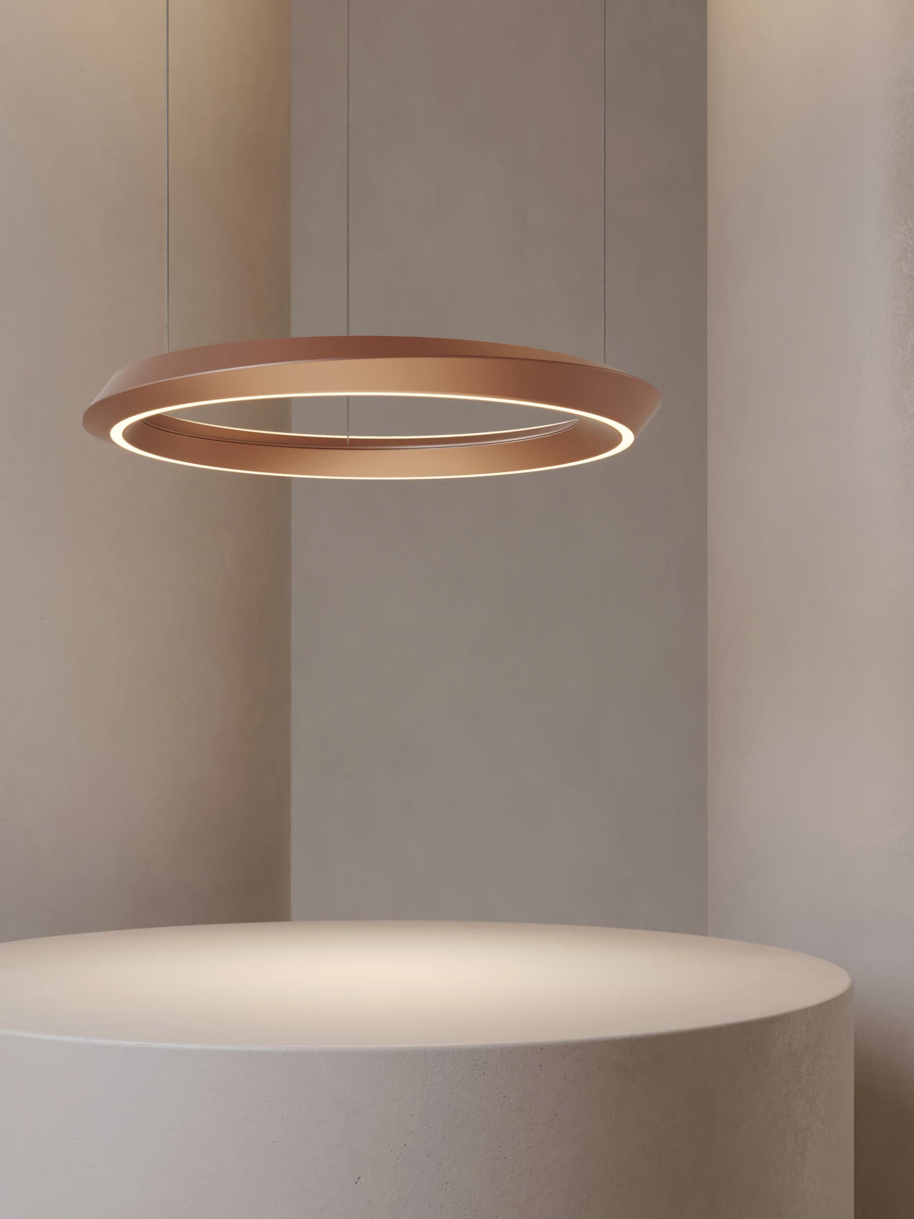 Modern Lodes Tidal Terra suspension light featuring a slim asymmetrical ring design