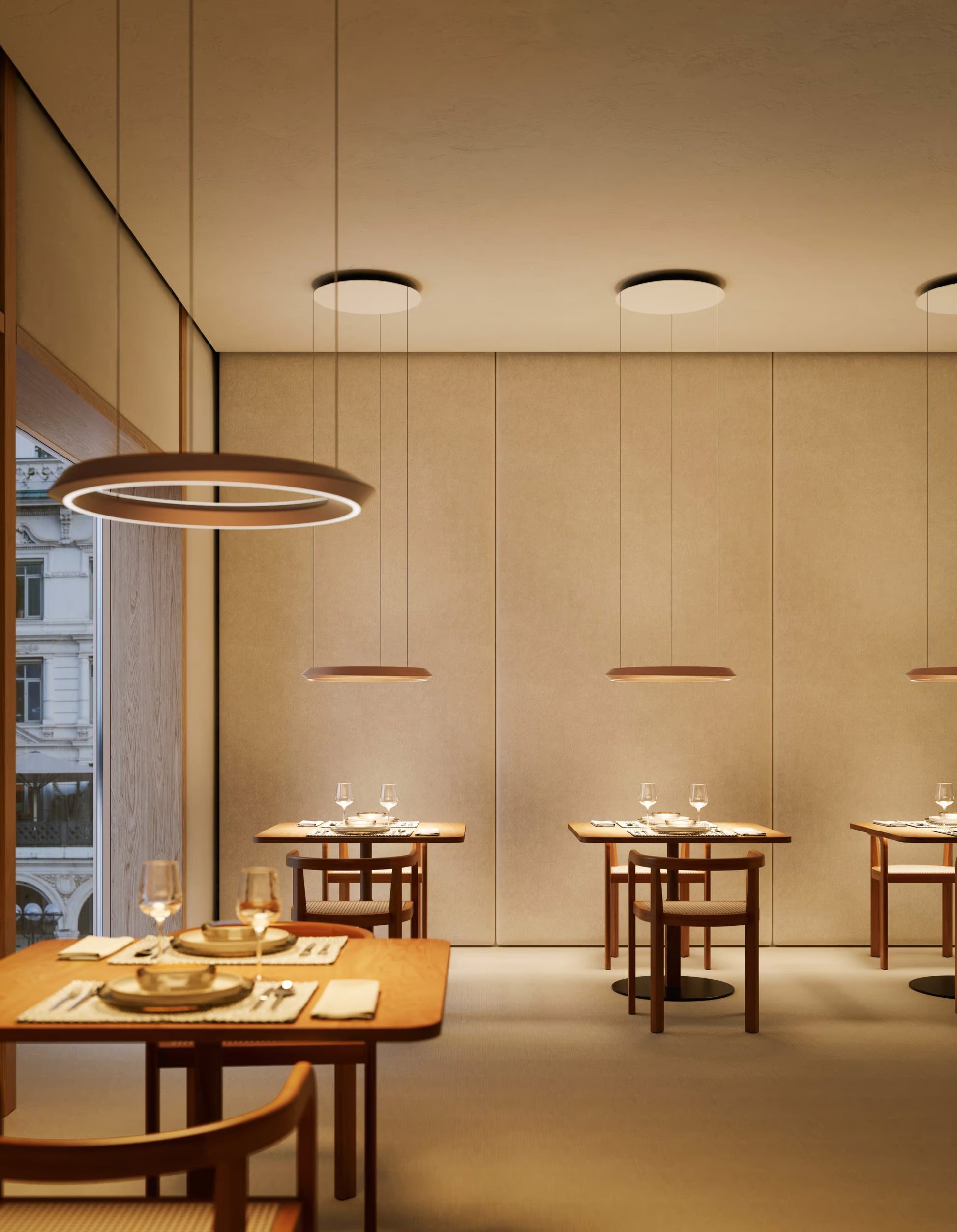 Lodes Tidal LED chandelier in Terra finish providing soft ambient up and down illuminationintegrated LED