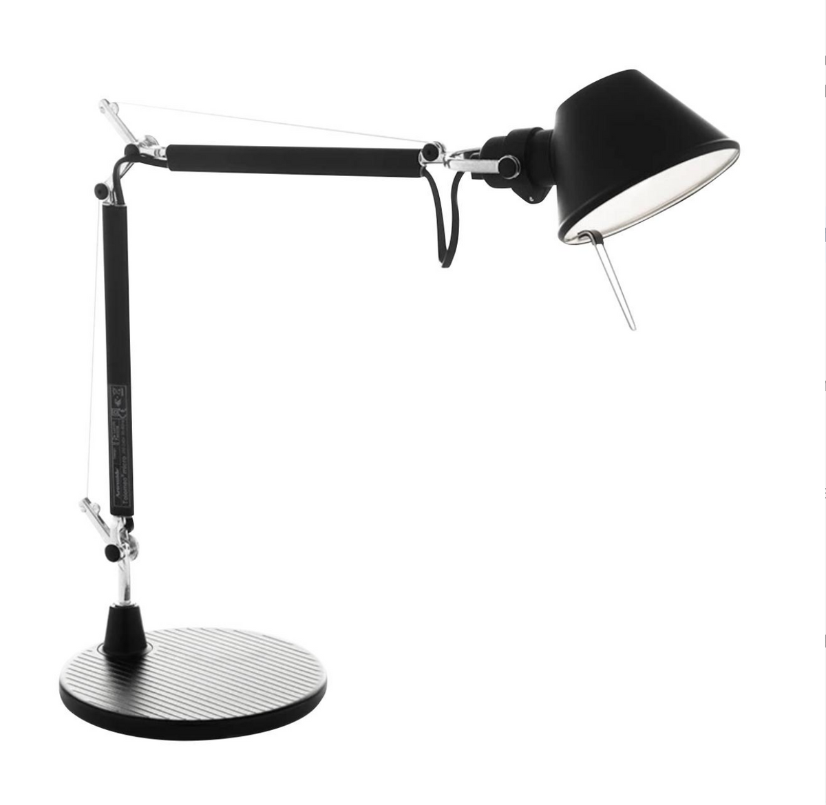Profile of the Tolomeo Micro black designer lamp with adjustable arm structure