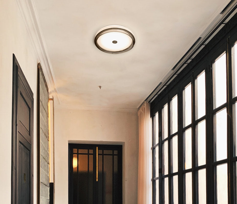 Besa Topper 12 flush mount on a hallway ceiling, room view