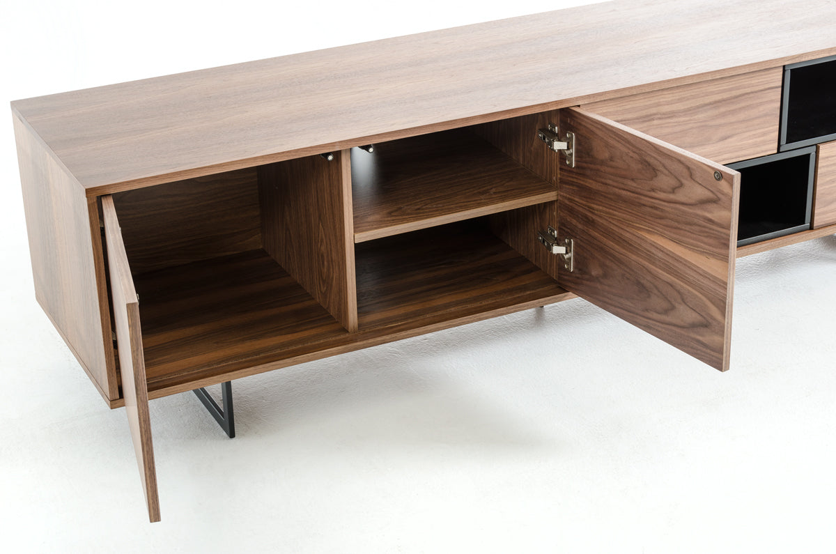 Modrest Torlonia Modern Walnut and Black TV Stand