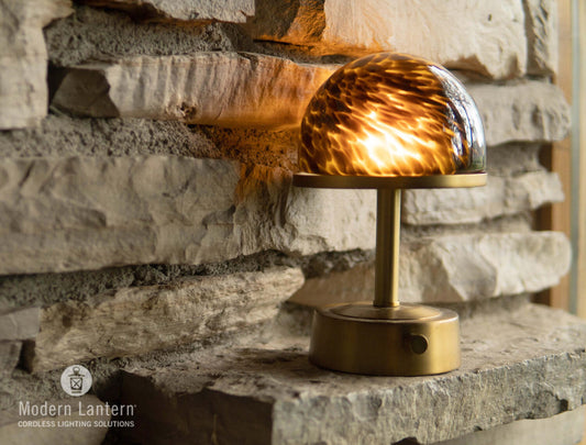 Modern Lantern Mini Tortoise cordless lamp in Antique Brass