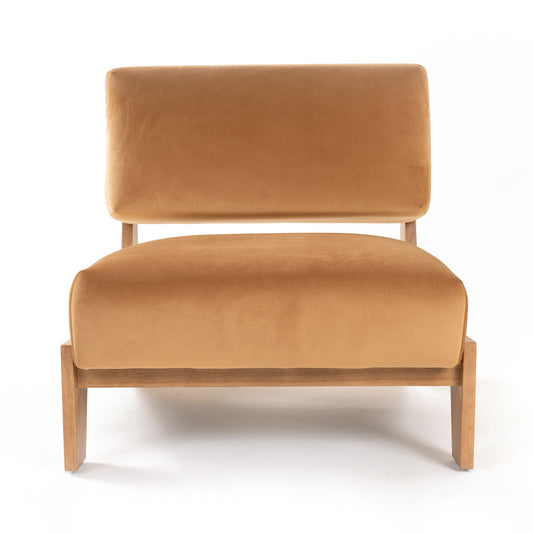 Modrest Tucker Mid-Century Modern Camel Velvet and Chestnut Accent Chair