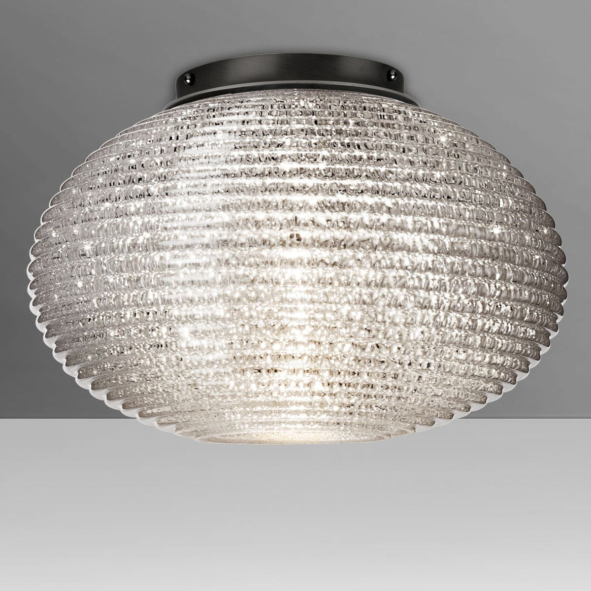 Besa Pape 10 semi-flush ceiling light, Glitter glass, black canopy – studio view (Besa photographs the Black finish; Bronze and Satin Nickel use the same glass)