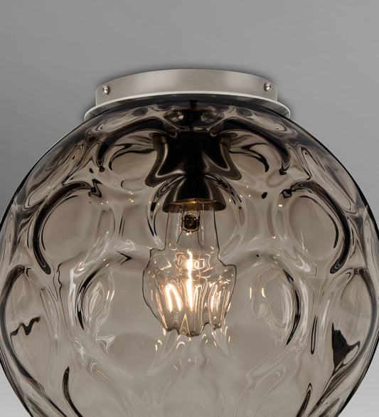 Besa Bombay semi-flush ceiling light, Smoke optic glass globe, satin nickel canopy – close studio view (Besa photographs Satin Nickel; Black uses the same glass)