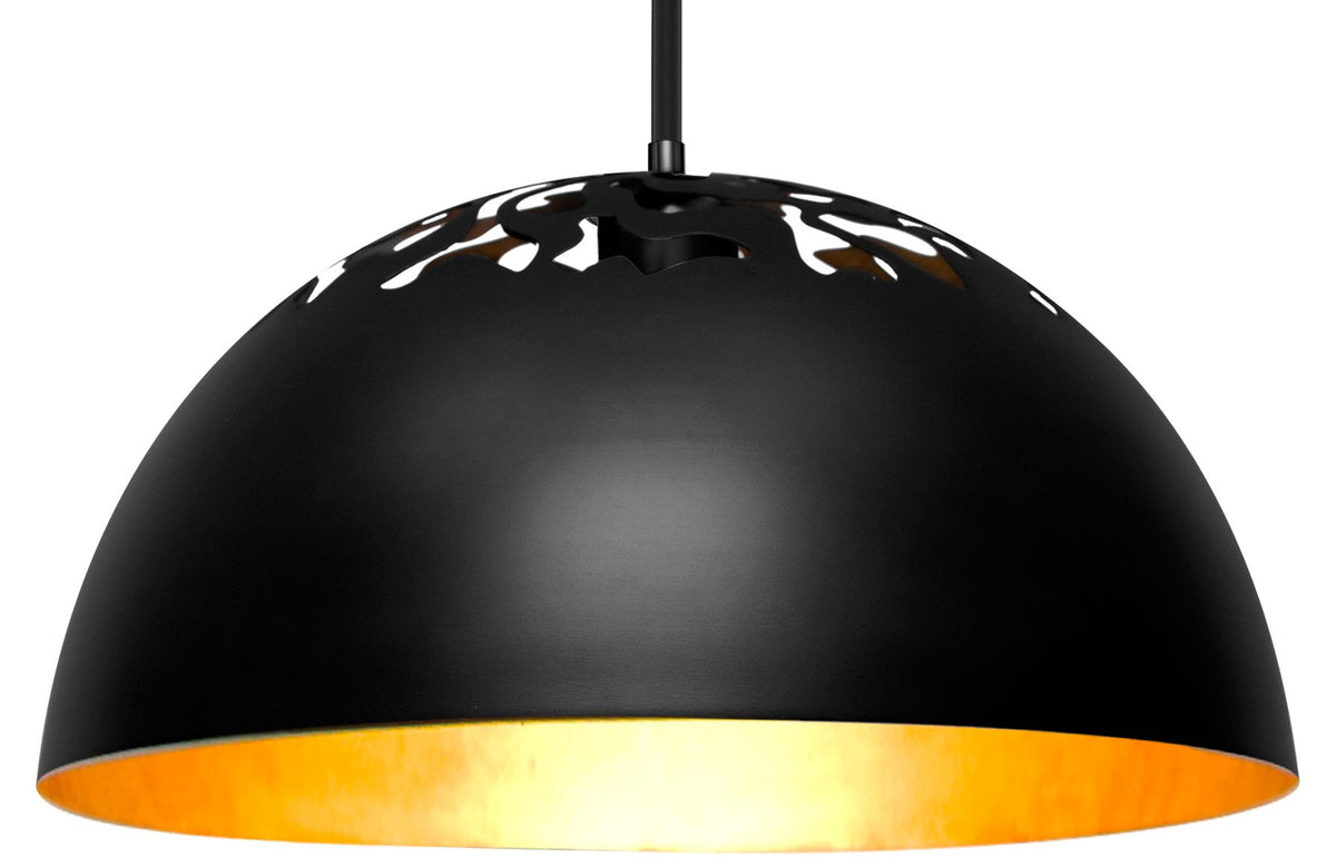 Besa Gordy stem pendant in Black, lower half of the dome and its gold foil reflector
