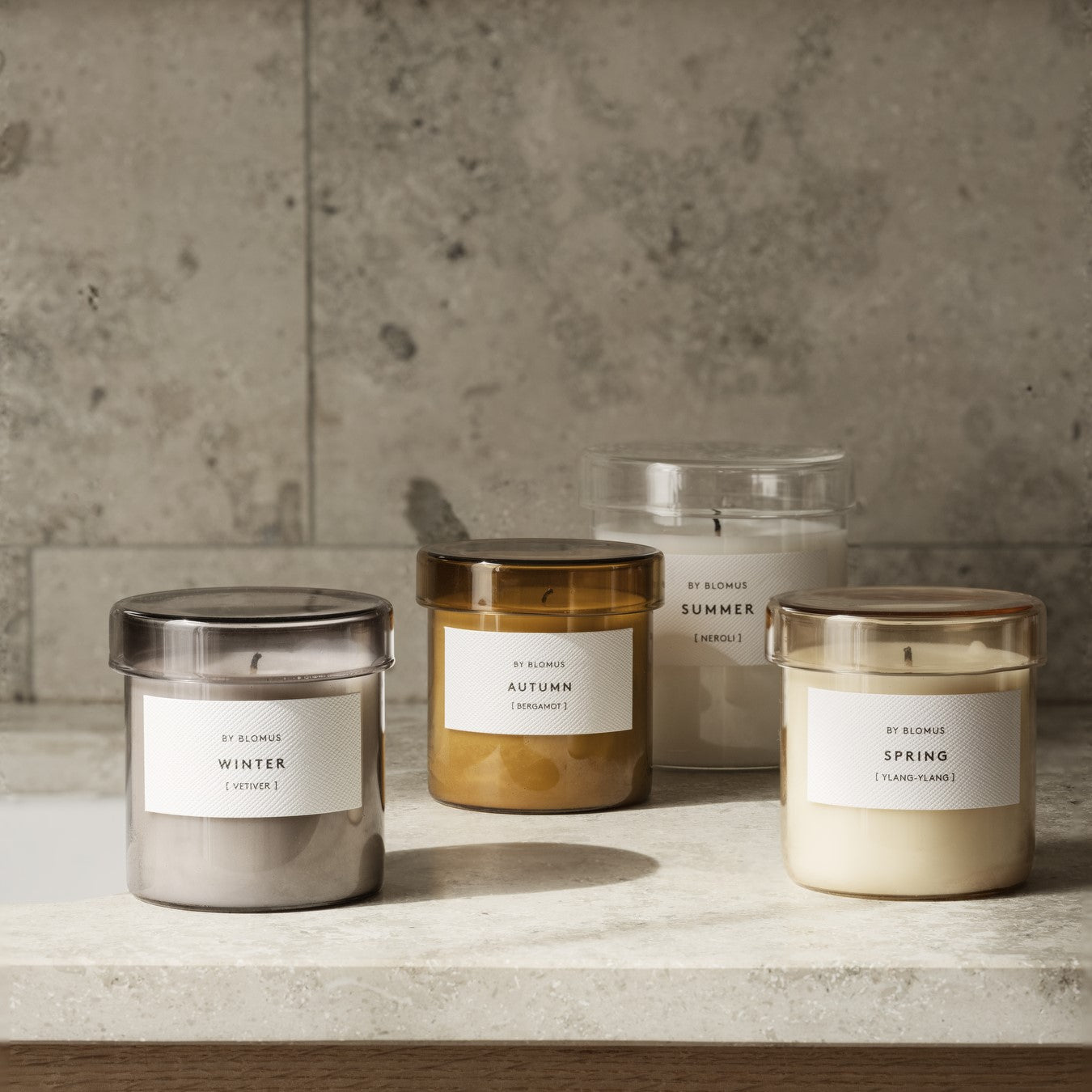 blomus Valoa Scented Candle in Glass Container Small Tan Bergamot Fragrance