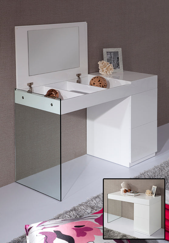 Volare Modern White Floating Glass Vanity with Mirror