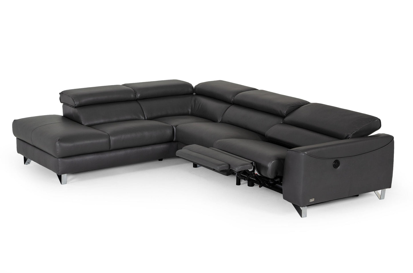 Divani Casa Versa Modern Grey Teco Leather LAF Chaise Sectional with Recliner