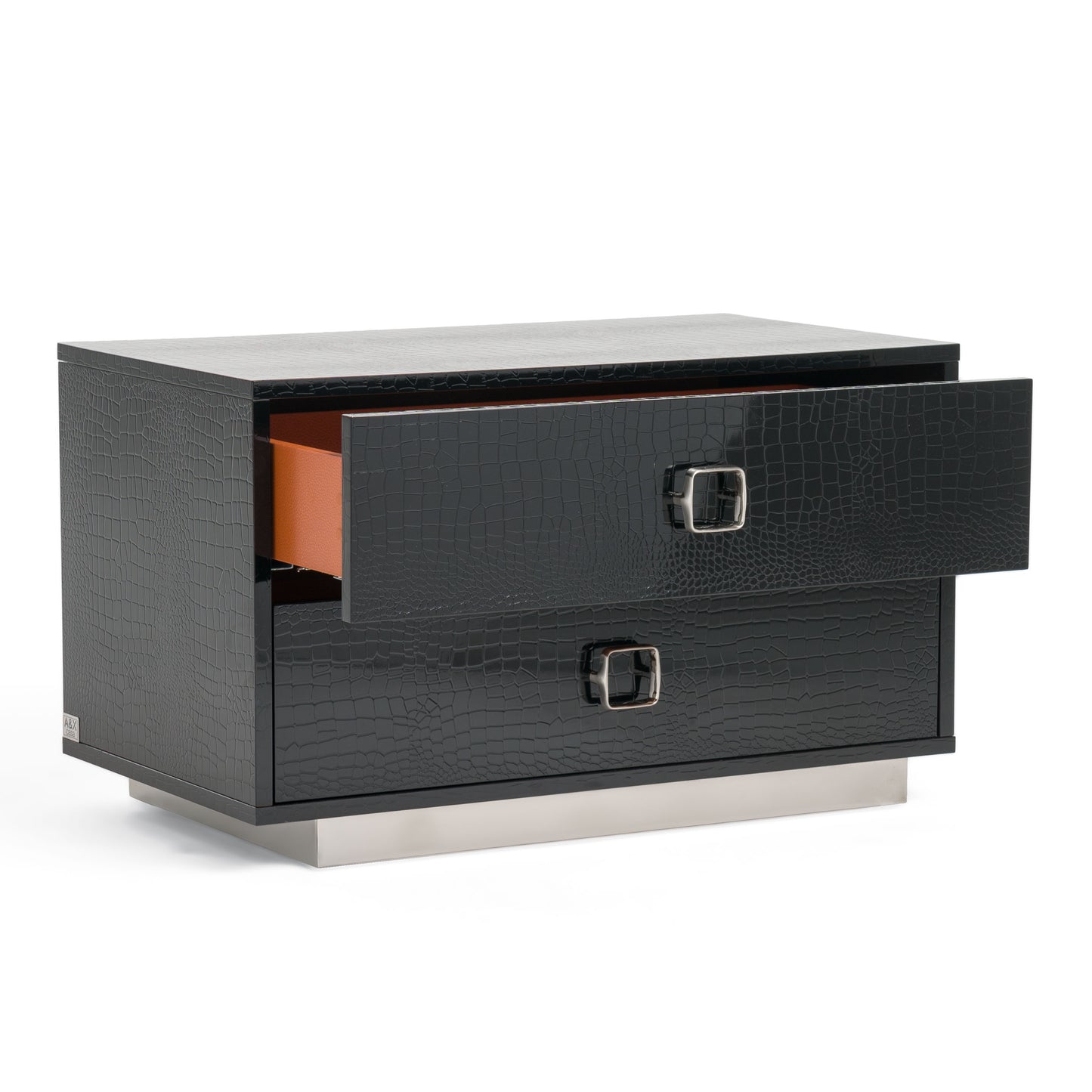 A&X Victoria Modern Black Crocodile Nightstand