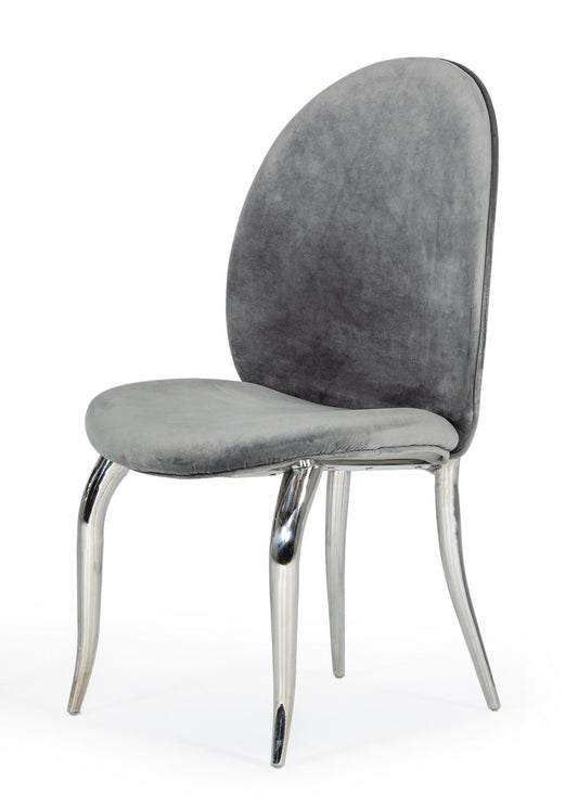 Modrest Vince Glam Grey Velvet Dining Chair Set of 2