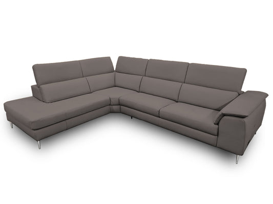 Lamod Italia Viola Italian Contemporary Grey Leather Left Facing Sectional Sofa