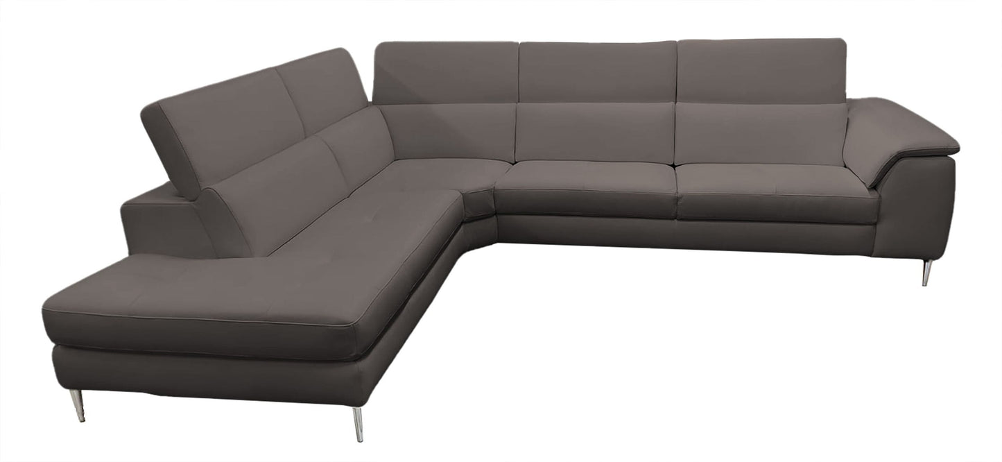 Lamod Italia Viola Italian Contemporary Grey Leather Left Facing Sectional Sofa
