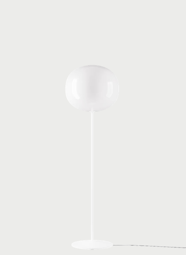 White blown glass floor lamp for bedroom lighting