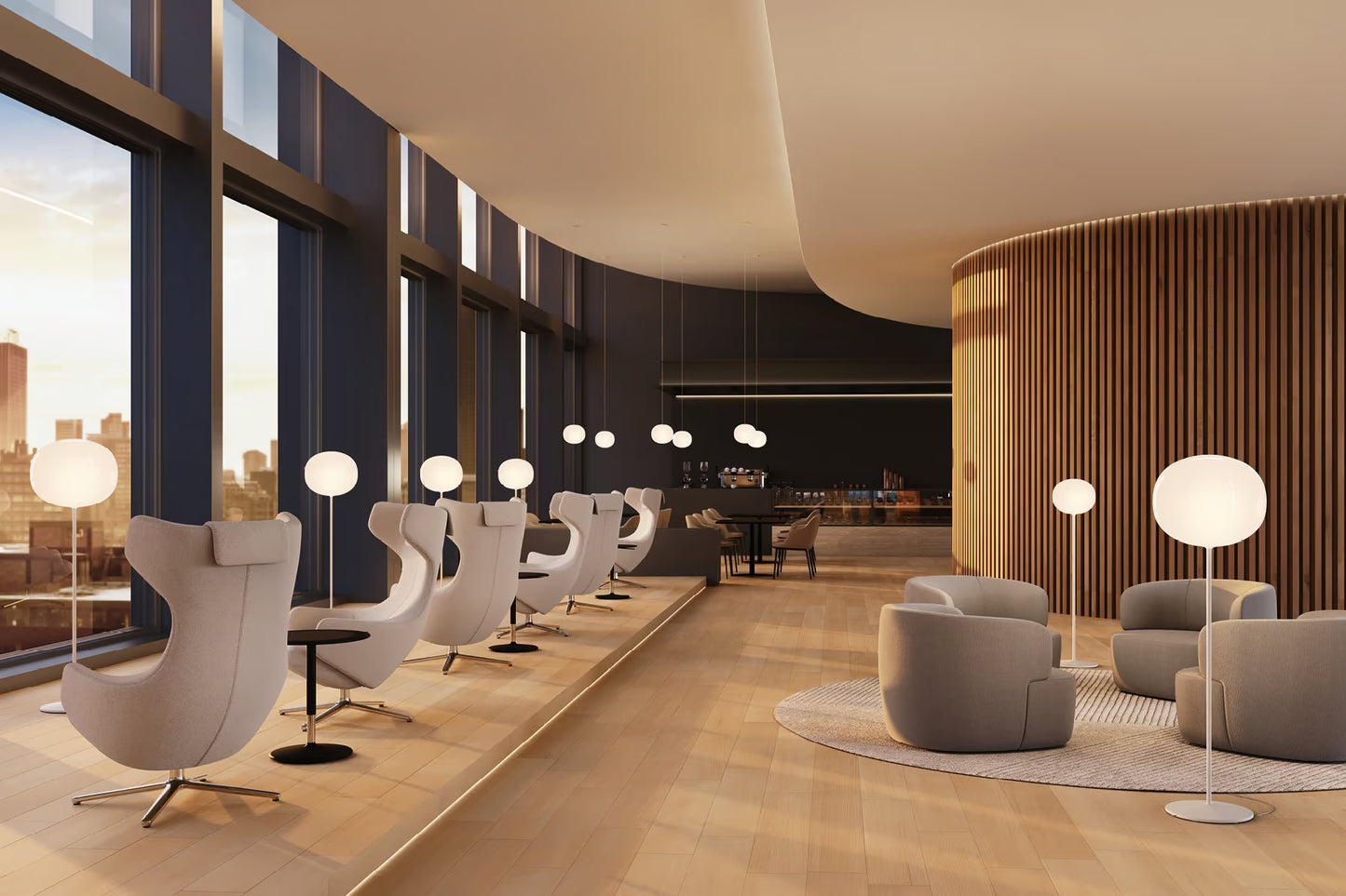 Modern lighting fixture with spherical blown glass shade