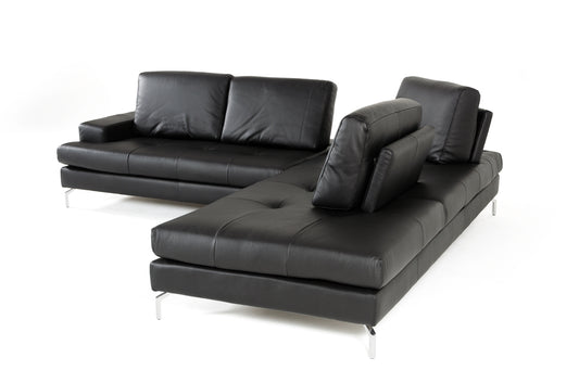 Lamod Italia Voyager Modern Black Leather Right Facing Sectional Sofa