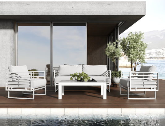 Renava Wharf Outdoor Light Grey and White Sofa Set