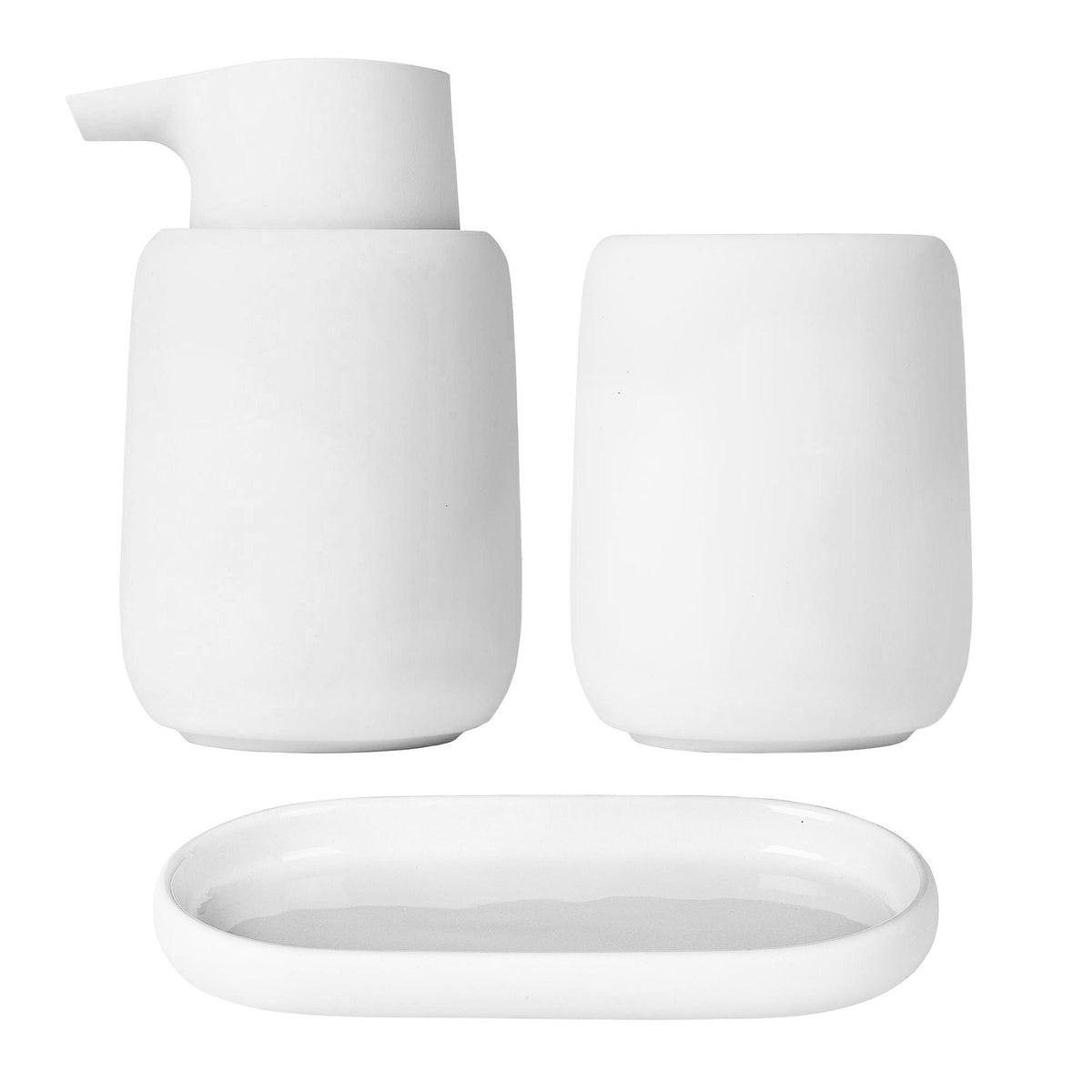 blomus SONO 3-Piece Bathroom Accessory Set – White bathroom set, product photo
