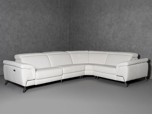 Lamod Italia Wonder Italian Modern White Leather Sectional Sofa with Recliners