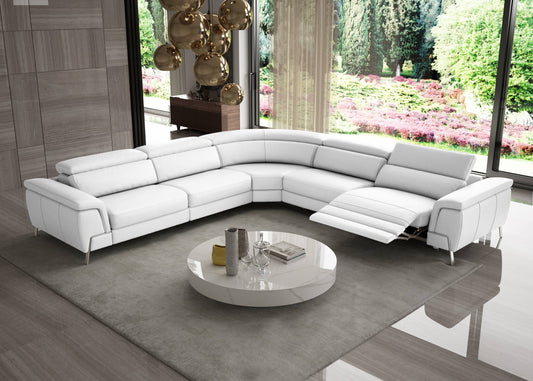 Lamod Italia Wonder Italian Modern White Leather Sectional Sofa with Recliners