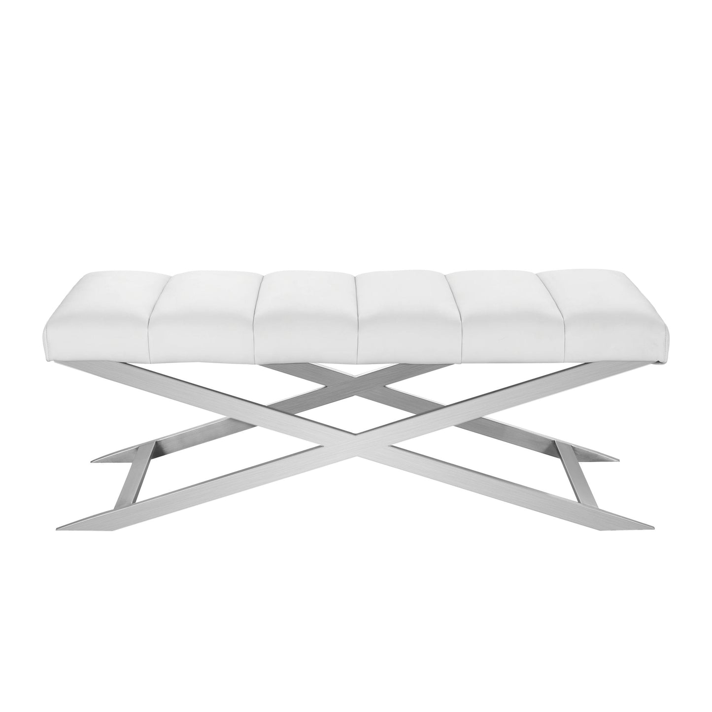 Modrest Xane Contemporary White and Brushed Stainless Steel Bench