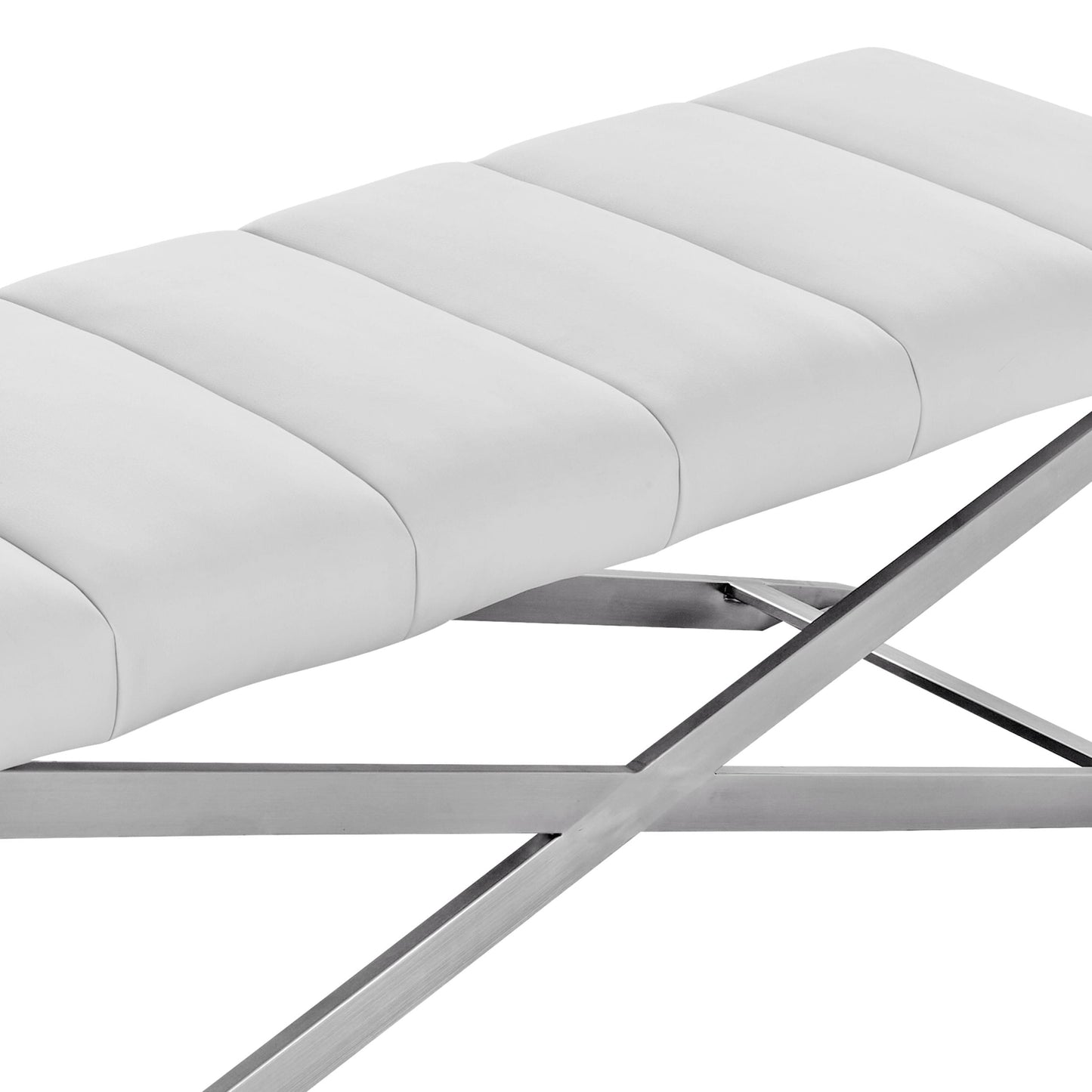 Modrest Xane Contemporary White and Brushed Stainless Steel Bench