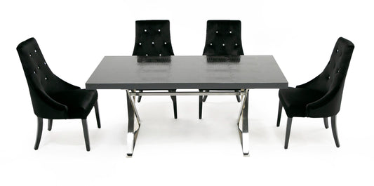 A&X Xavier Modern Black Crocodile and Stainless Steel Dining Table