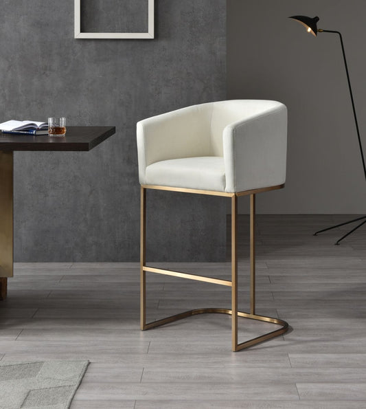 Modrest Yukon Modern White Fabric and Brushed Bronze Bar Chair