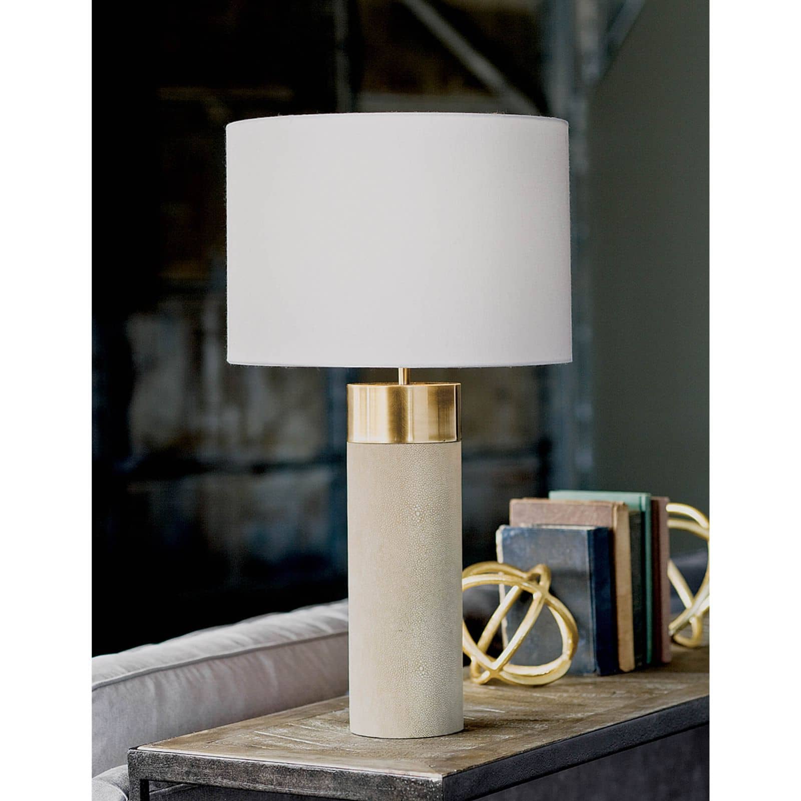 Regina Andrew Harlow Ivory Grey Shagreen Cylinder Table Lamp