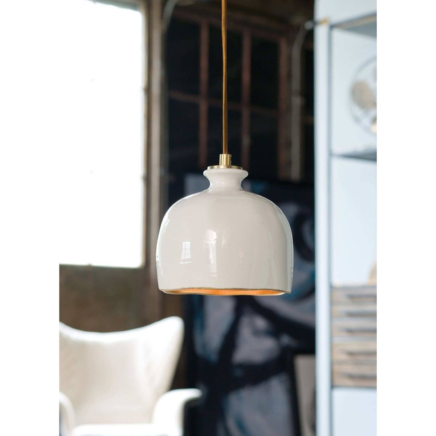 Regina Andrew Bianca Ceramic Pendant in Gloss White and Gold