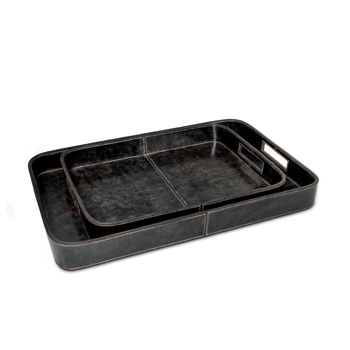 Regina Andrew Derby Rectangle Leather Tray Set in Black