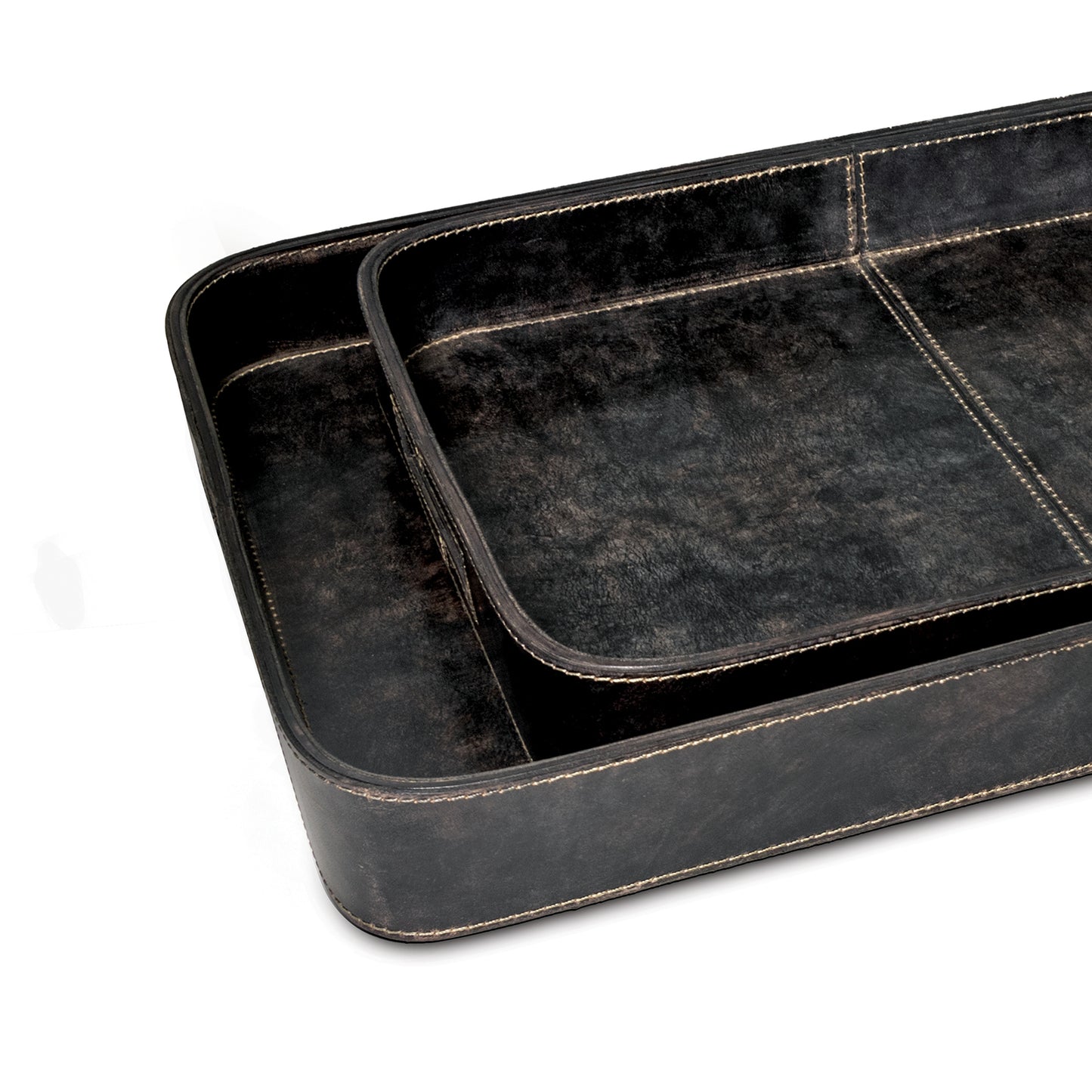 Regina Andrew Derby Rectangle Leather Tray Set in Black