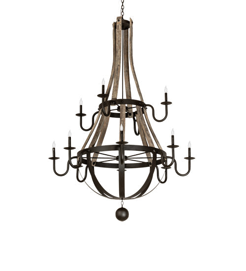 56" Barrel Stave Madera 12-Light Two Tier Chandelier by 2nd Ave Lighting