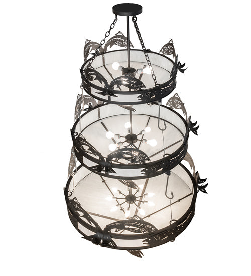 58" Catch of the Day Trout Three Tier Chandelier by 2nd Ave Lighting