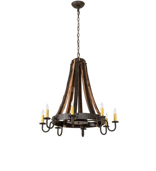 27" Barrel Stave Madera 8-Light Chandelier by 2nd Ave Lighting