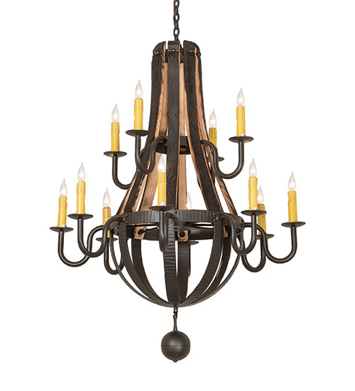 44" Barrel Stave Madera 12-Light Two Tier Chandelier by 2nd Ave Lighting