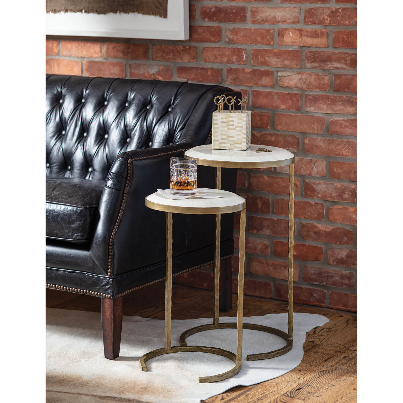 Regina Andrew Bone Veneer Nesting Table in Brass