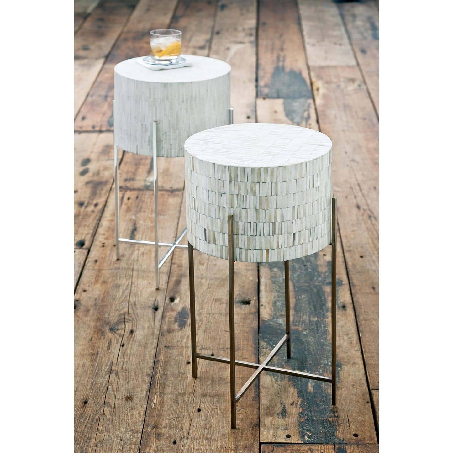 Regina Andrew Bone Drum Table in Polished Nickel