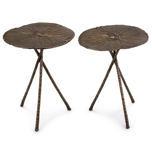 Regina Andrew Lotus Table Large in Set of 2 Antique Brass