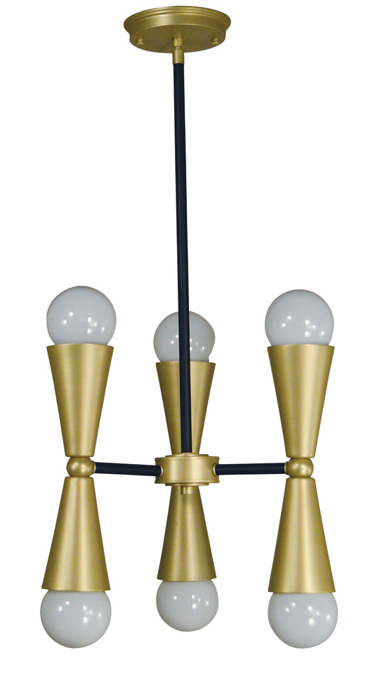 Framburg 6-Light Satin Brass Matte Black Equinox Chandelier 3033-SB-MBLACK