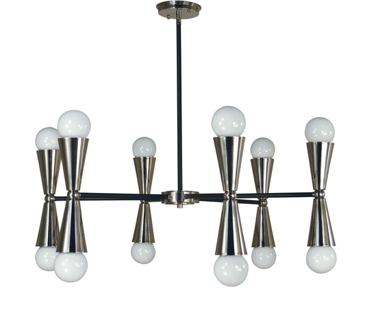 Framburg 12-Light Brushed Nickel Matte Black Equinox Chandelier 3036-BN-MBLACK